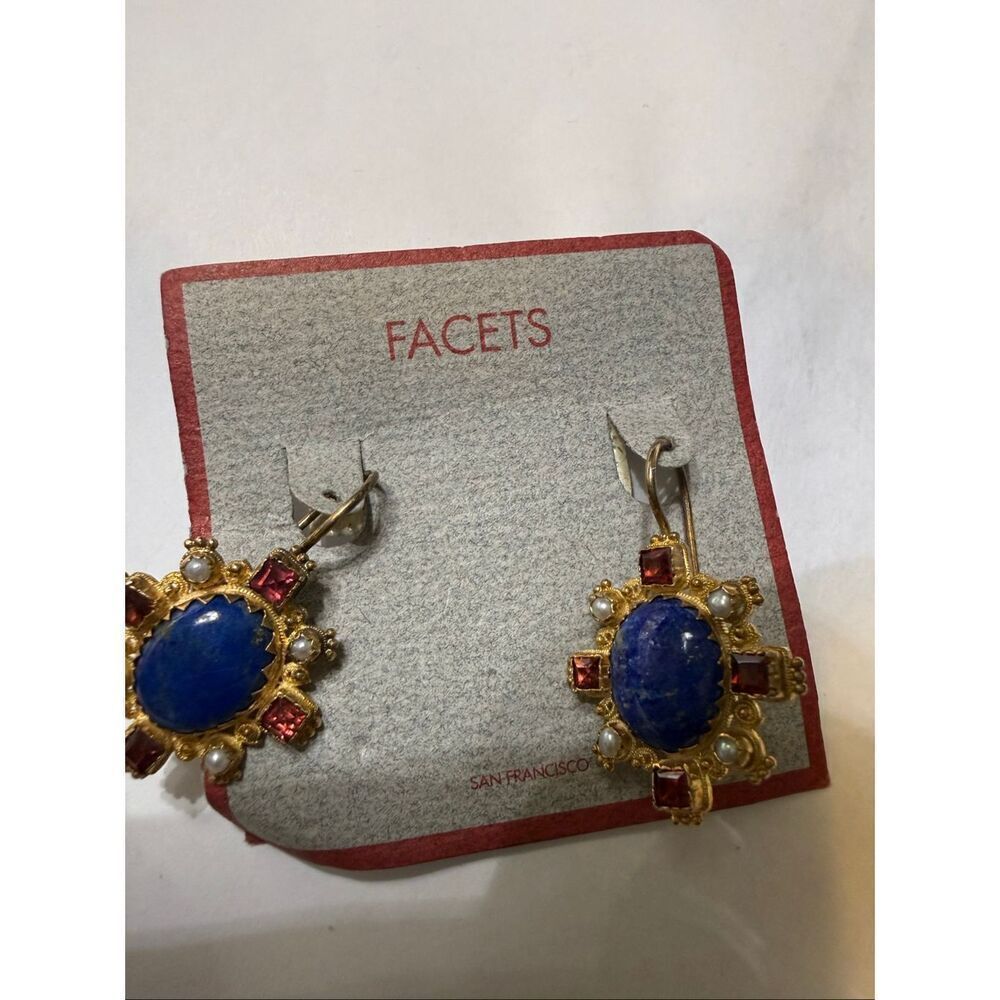 Facets Women's Marguerite De Navarre Lapis Garnet Pearl Leverback Earrings NWT